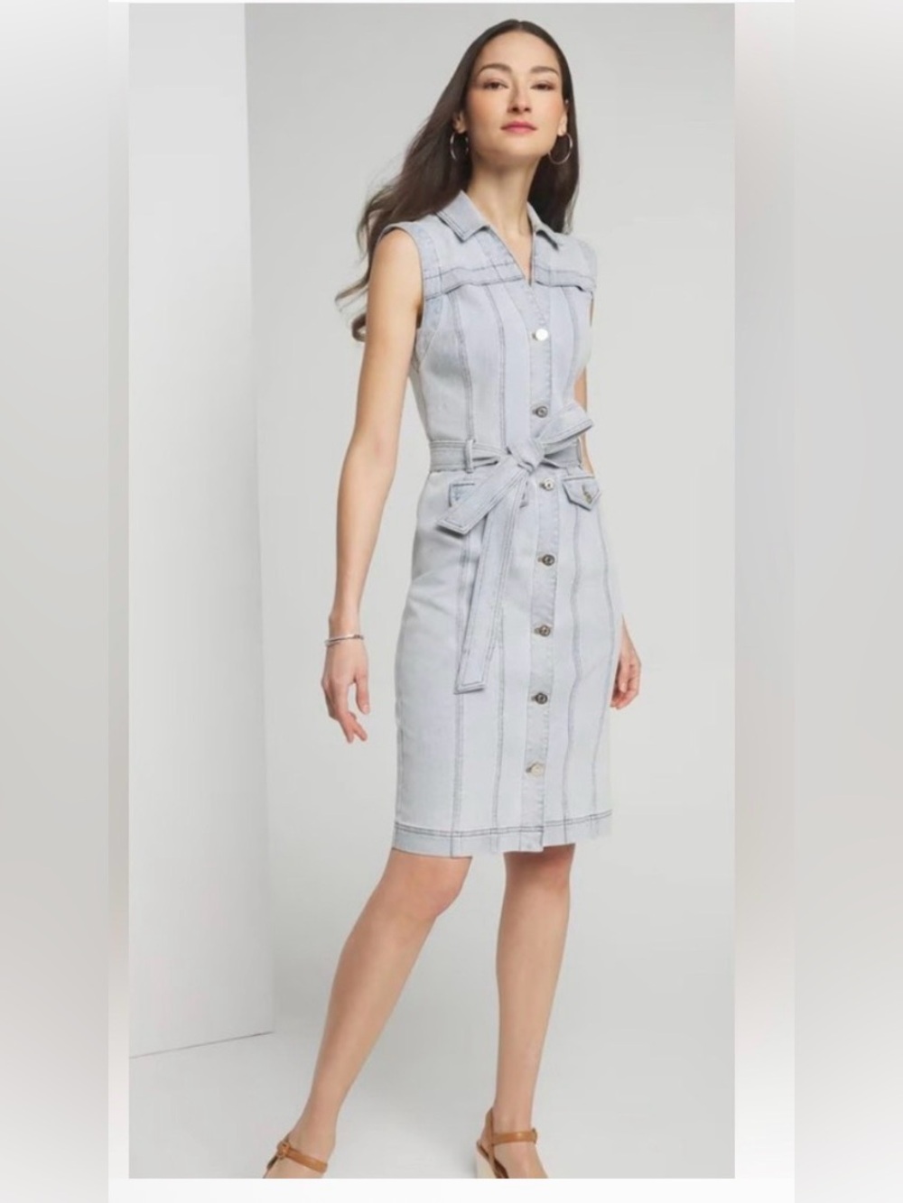 White House Black Market Light Blue Sleeveless Button-Front Midi Dress